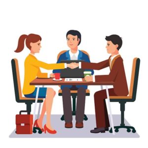 clipart picture of 3 people at table shaking each other's hands